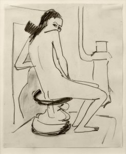 Sem título (Marcella no banquinho africano esculpido com forno .... de Ernst Ludwig Kirchner